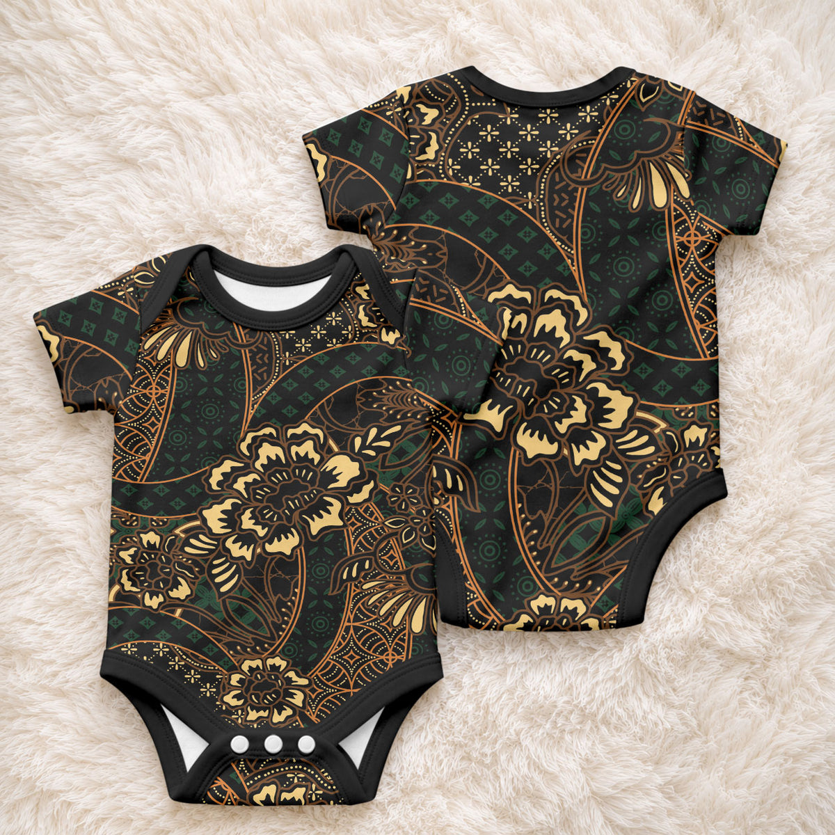 Indonesian Batik Pattern Vintage Brown Baby Onesie