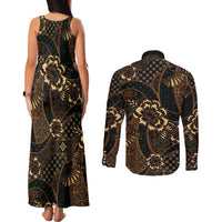 Indonesian Batik Pattern Vintage Brown Couples Matching Tank Maxi Dress and Long Sleeve Button Shirt LT01 - Polynesian Pride