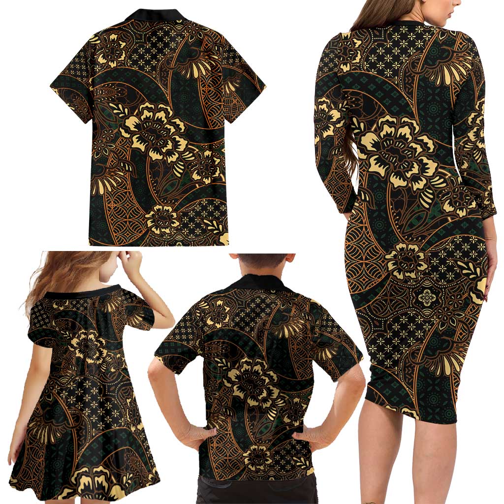 Indonesian Batik Pattern Vintage Brown Family Matching Long Sleeve Bodycon Dress and Hawaiian Shirt LT01 - Polynesian Pride