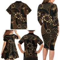 Indonesian Batik Pattern Vintage Brown Family Matching Long Sleeve Bodycon Dress and Hawaiian Shirt LT01 - Polynesian Pride