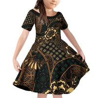 Indonesian Batik Pattern Vintage Brown Family Matching Off Shoulder Short Dress and Hawaiian Shirt