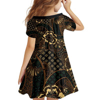 Indonesian Batik Pattern Vintage Brown Family Matching Off Shoulder Short Dress and Hawaiian Shirt