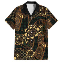 Indonesian Batik Pattern Vintage Brown Family Matching Off Shoulder Short Dress and Hawaiian Shirt