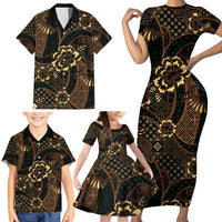 Indonesian Batik Pattern Vintage Brown Family Matching Short Sleeve Bodycon Dress and Hawaiian Shirt LT01 - Polynesian Pride