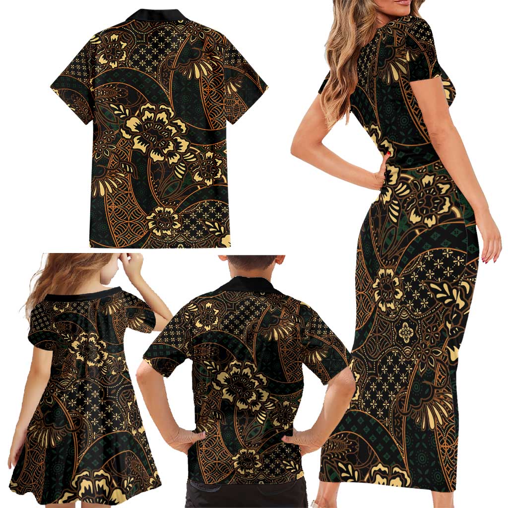 Indonesian Batik Pattern Vintage Brown Family Matching Short Sleeve Bodycon Dress and Hawaiian Shirt LT01 - Polynesian Pride