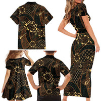Indonesian Batik Pattern Vintage Brown Family Matching Short Sleeve Bodycon Dress and Hawaiian Shirt LT01 - Polynesian Pride