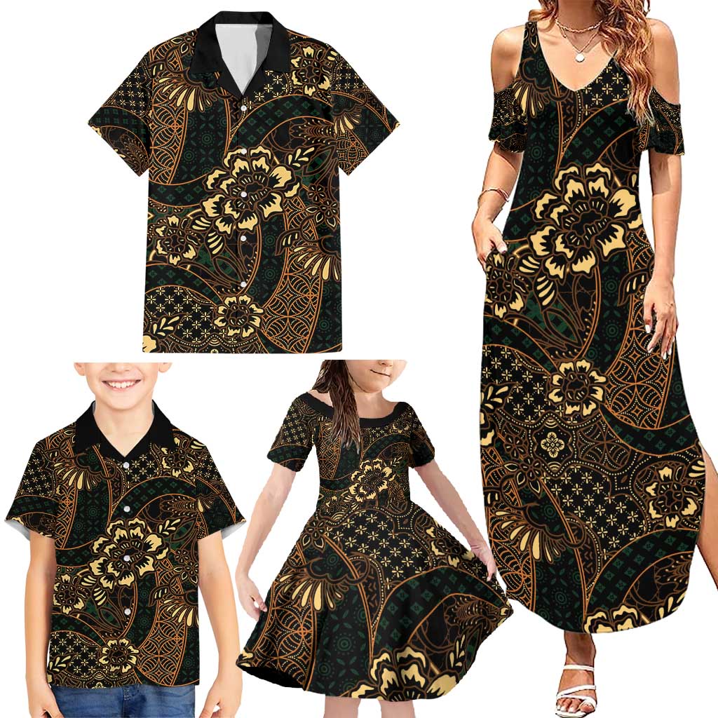 Indonesian Batik Pattern Vintage Brown Family Matching Summer Maxi Dress and Hawaiian Shirt LT01 - Polynesian Pride