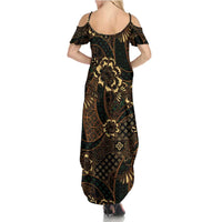 Indonesian Batik Pattern Vintage Brown Family Matching Summer Maxi Dress and Hawaiian Shirt LT01 - Polynesian Pride