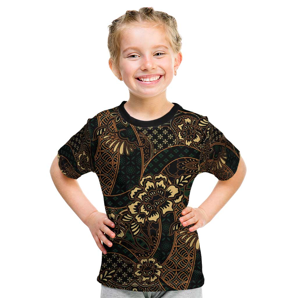 Indonesian Batik Pattern Vintage Brown Kid T Shirt LT01 Brown - Polynesian Pride