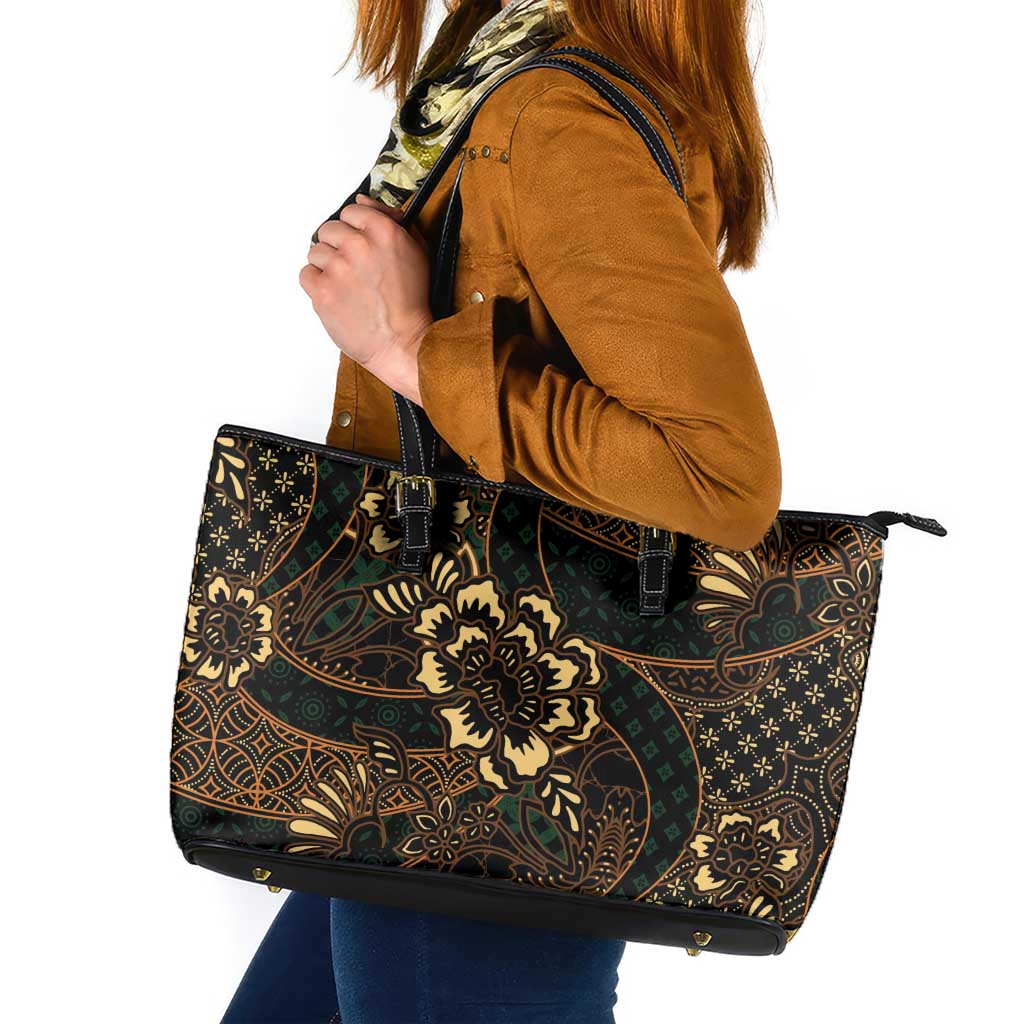 Indonesian Batik Pattern Vintage Brown Leather Tote Bag LT01 Brown - Polynesian Pride