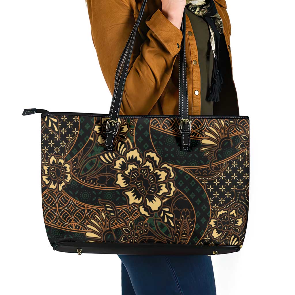 Indonesian Batik Pattern Vintage Brown Leather Tote Bag LT01 - Polynesian Pride