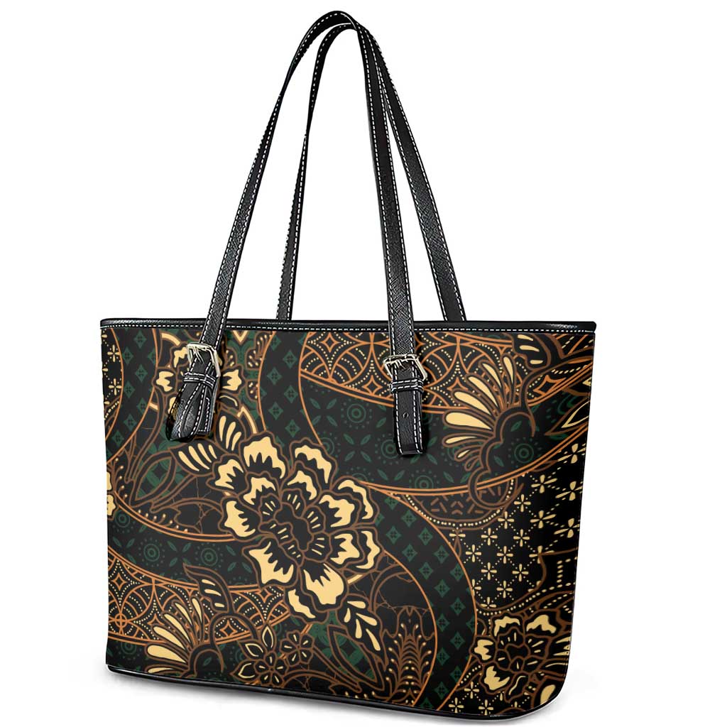 Indonesian Batik Pattern Vintage Brown Leather Tote Bag LT01 - Polynesian Pride