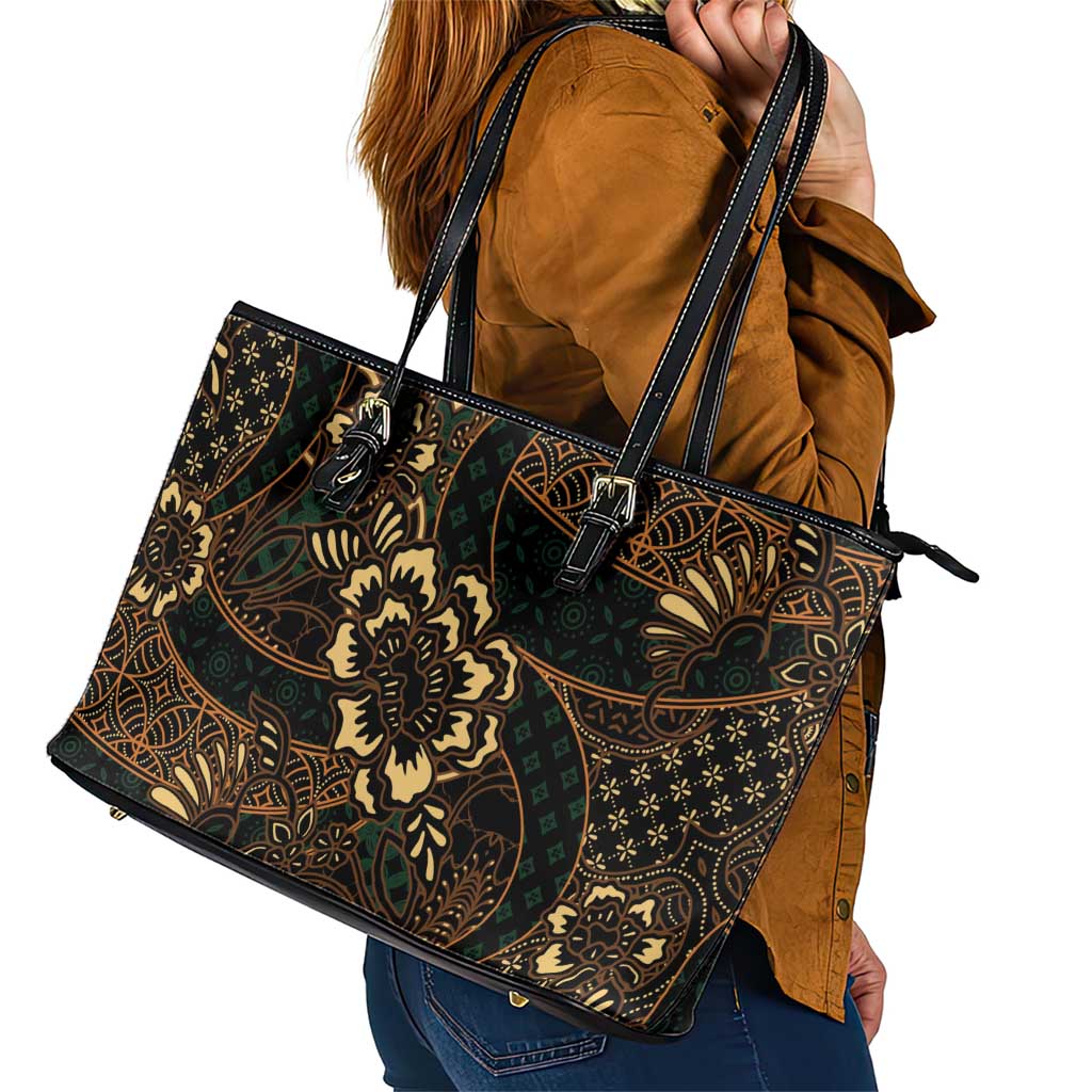 Indonesian Batik Pattern Vintage Brown Leather Tote Bag LT01 - Polynesian Pride