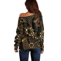 Indonesian Batik Pattern Vintage Brown Off Shoulder Sweater