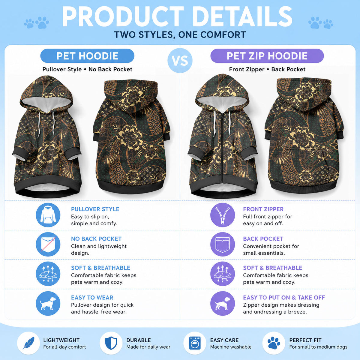 Indonesian Batik Pattern Vintage Brown Pet Hoodie
