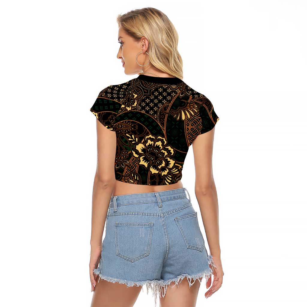 Indonesian Batik Pattern Vintage Brown Raglan Cropped T Shirt