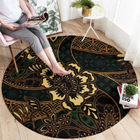 Indonesian Batik Pattern Vintage Brown Round Carpet