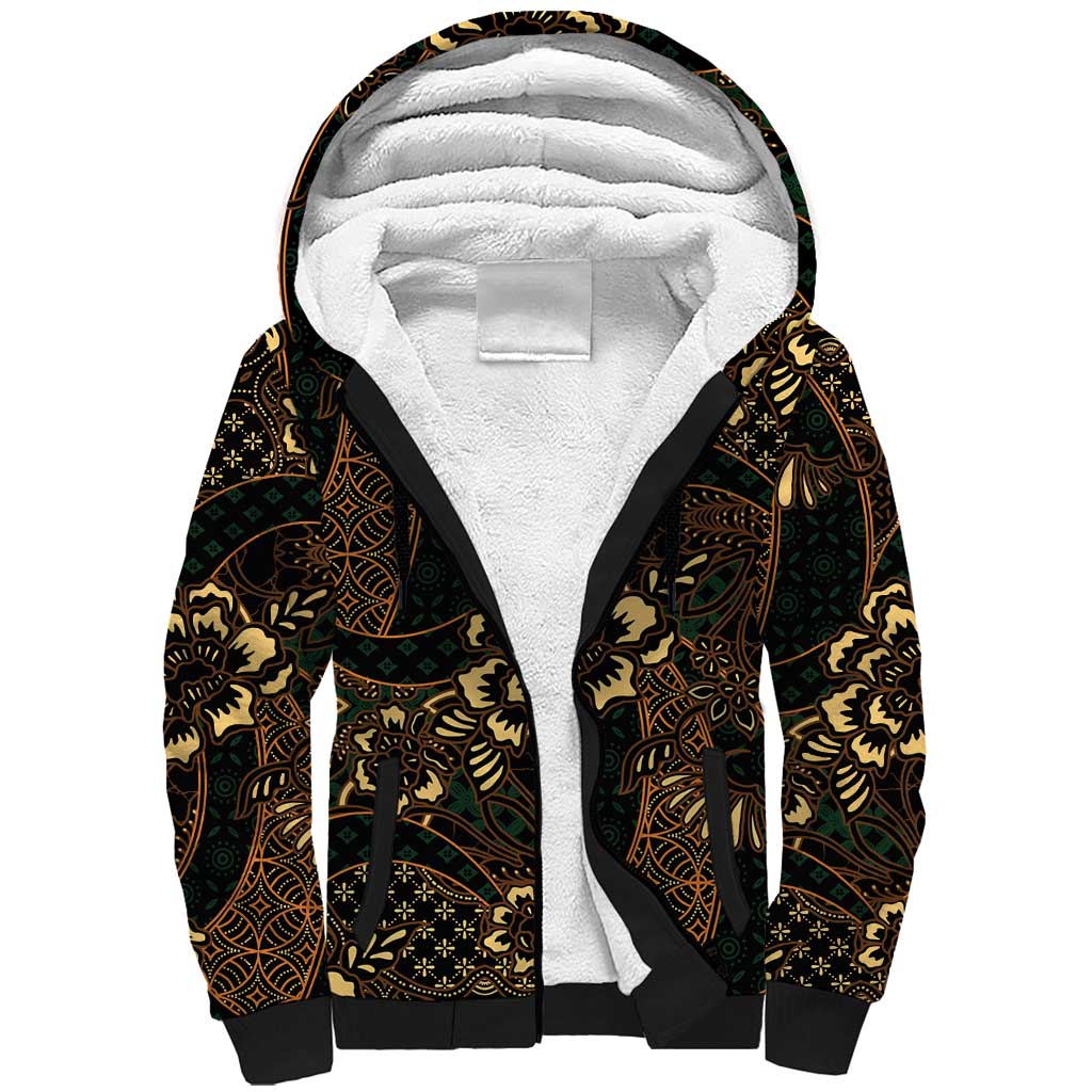 Indonesian Batik Pattern Vintage Brown Sherpa Hoodie