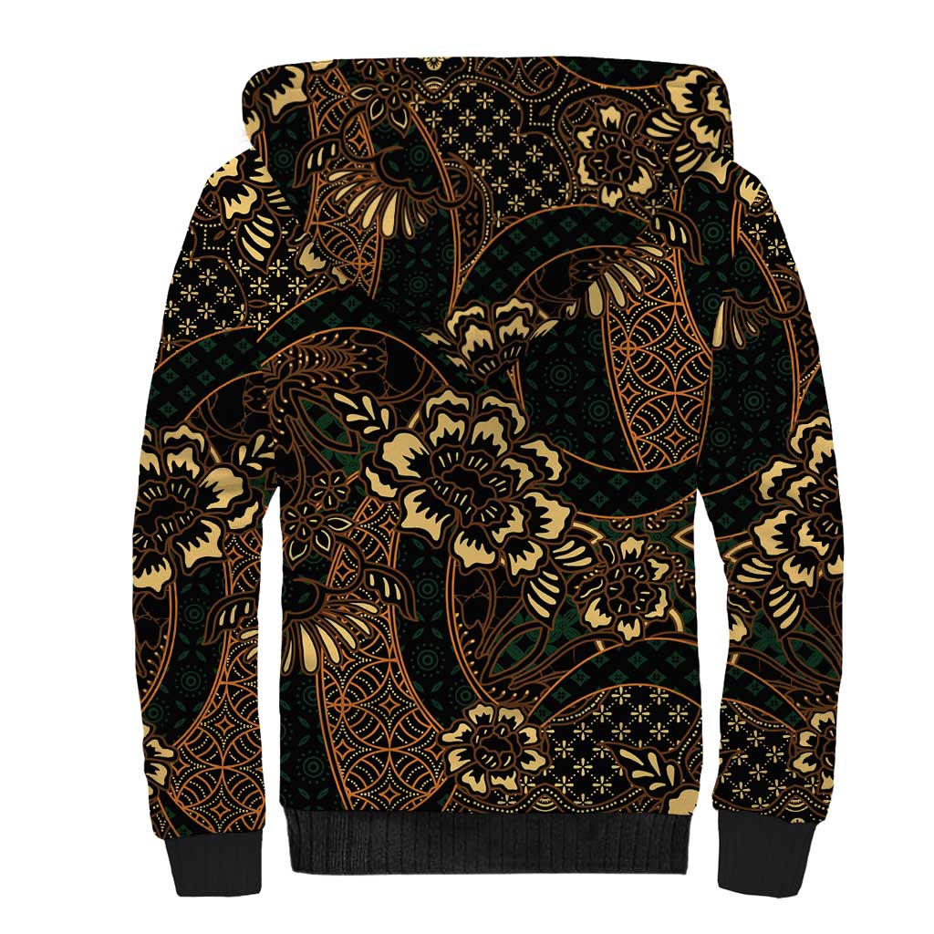 Indonesian Batik Pattern Vintage Brown Sherpa Hoodie
