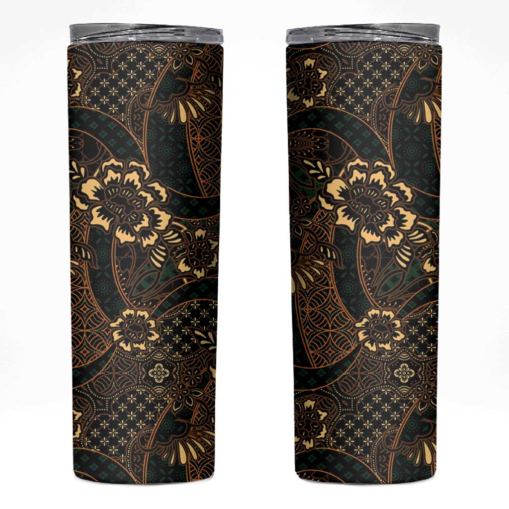 Indonesian Batik Pattern Vintage Brown Skinny Tumbler LT01 Brown - Polynesian Pride