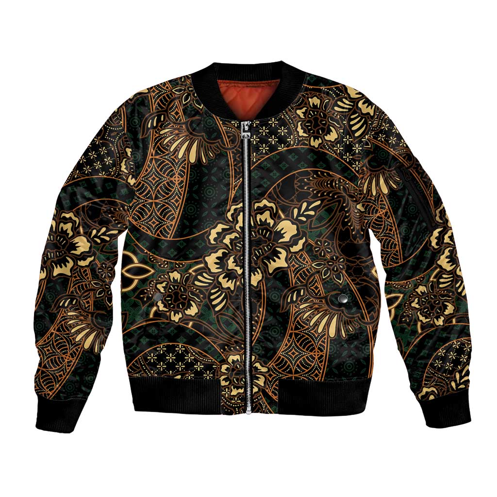 Indonesian Batik Pattern Vintage Brown Sleeve Zip Bomber Jacket LT01 Unisex Brown - Polynesian Pride
