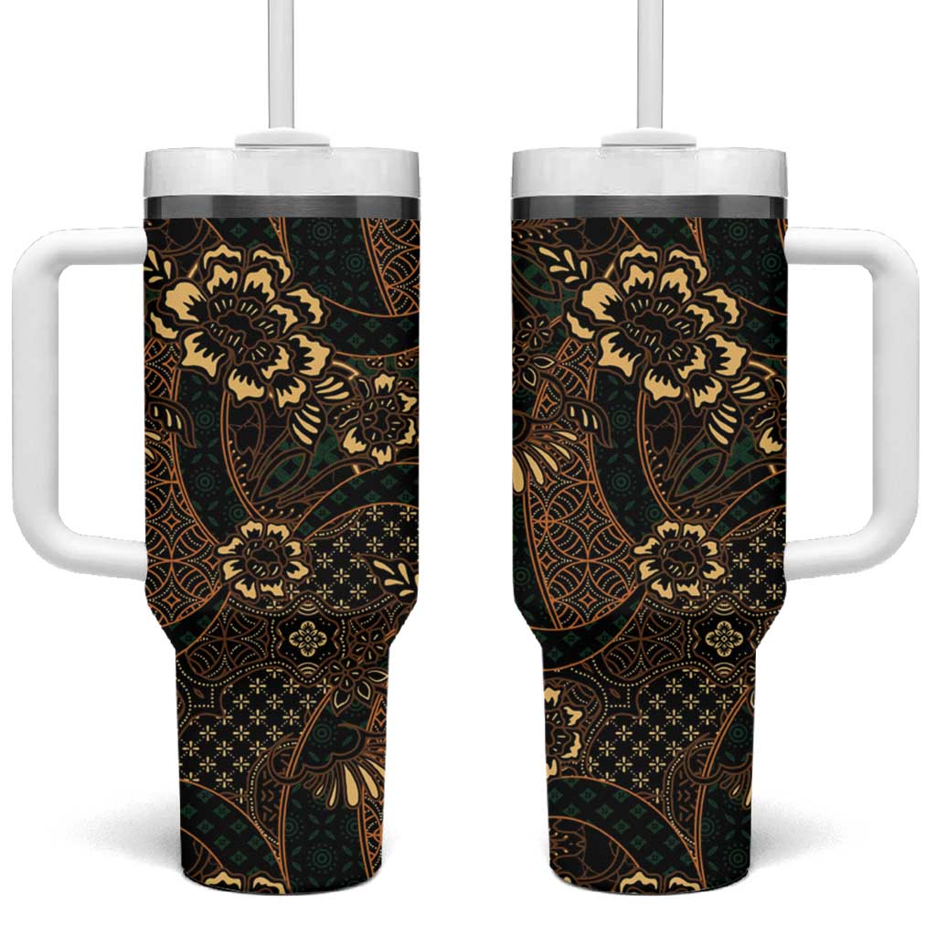 Indonesian Batik Pattern Vintage Brown Tumbler With Handle LT01 One Size: 40 oz Brown - Polynesian Pride