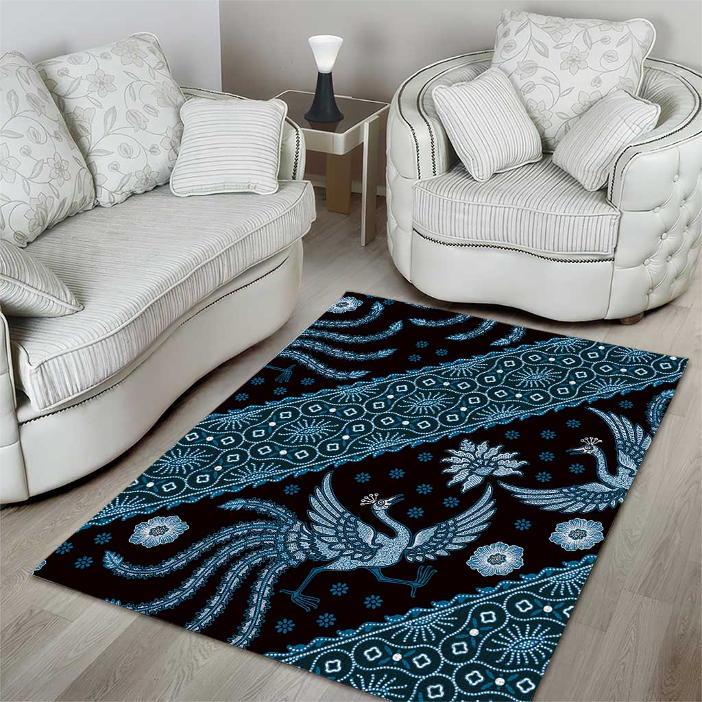 Indonesia Batik Pattern Area Rug Blue Version