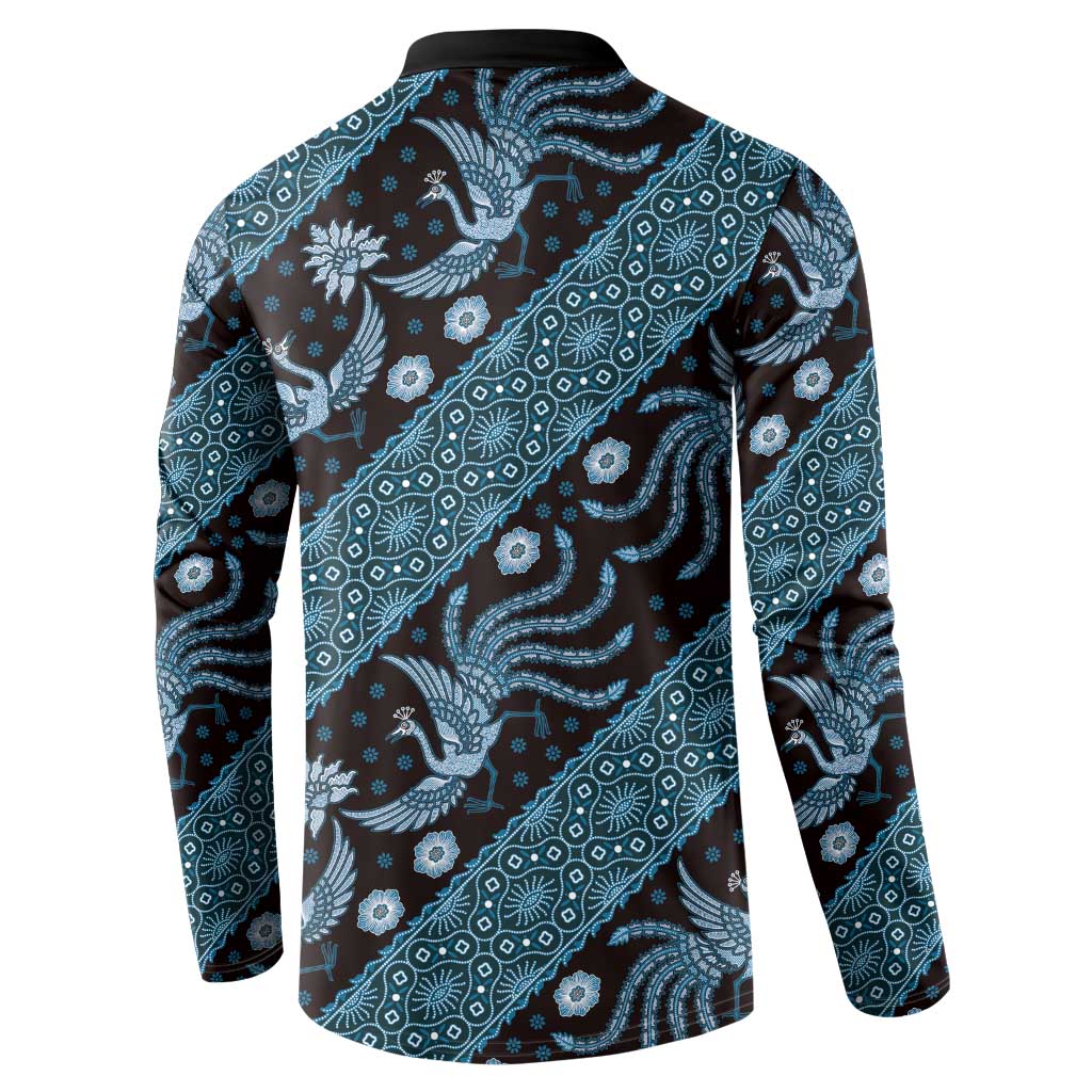 Indonesia Batik Pattern Button Sweatshirt Blue Version
