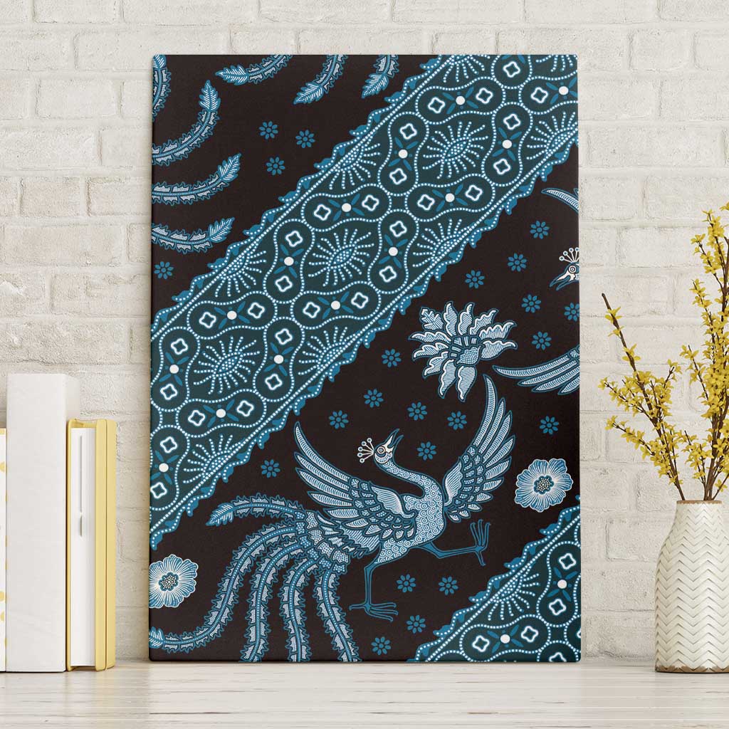 Indonesia Batik Pattern Canvas Wall Art Blue Version