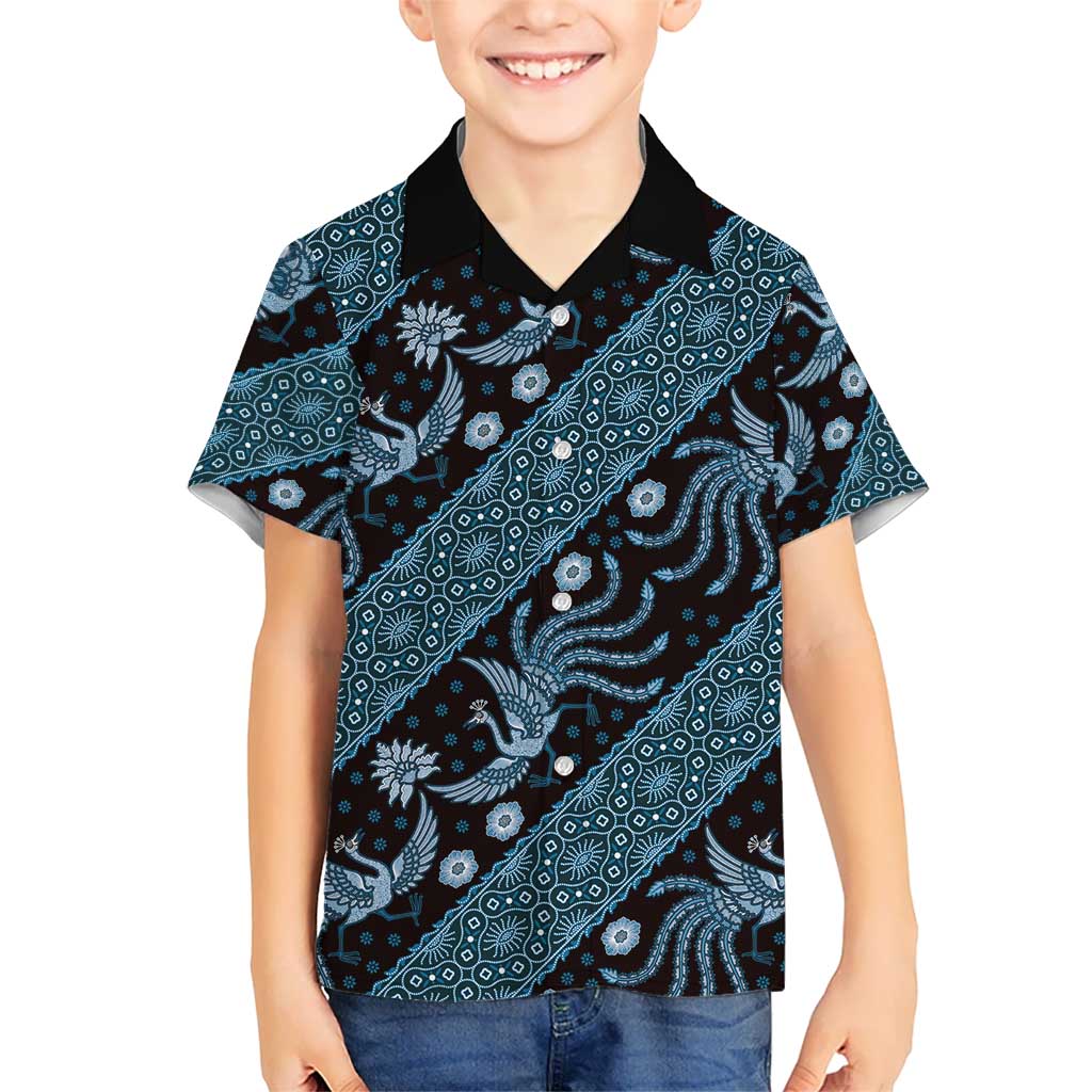 Indonesia Batik Pattern Kid Hawaiian Shirt Blue Version