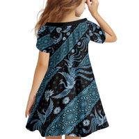 Indonesia Batik Pattern Kid Short Sleeve Dress Blue Version