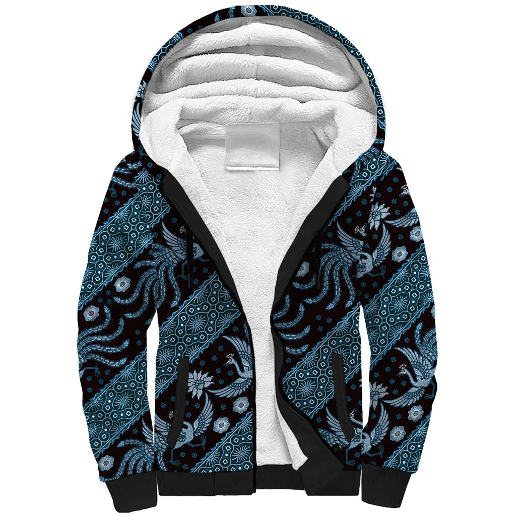 Indonesia Batik Pattern Sherpa Hoodie Blue Version