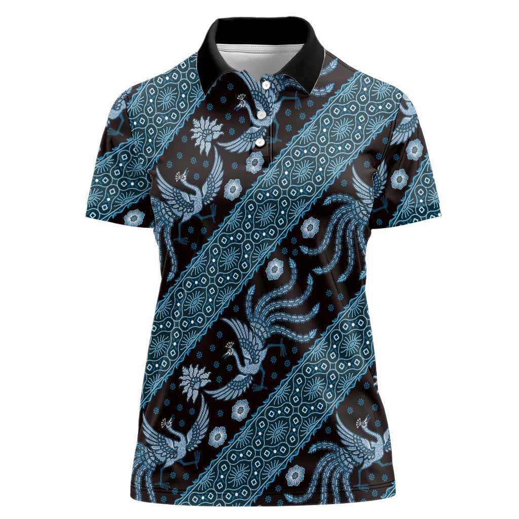 Indonesia Batik Pattern Women Polo Shirt Blue Version