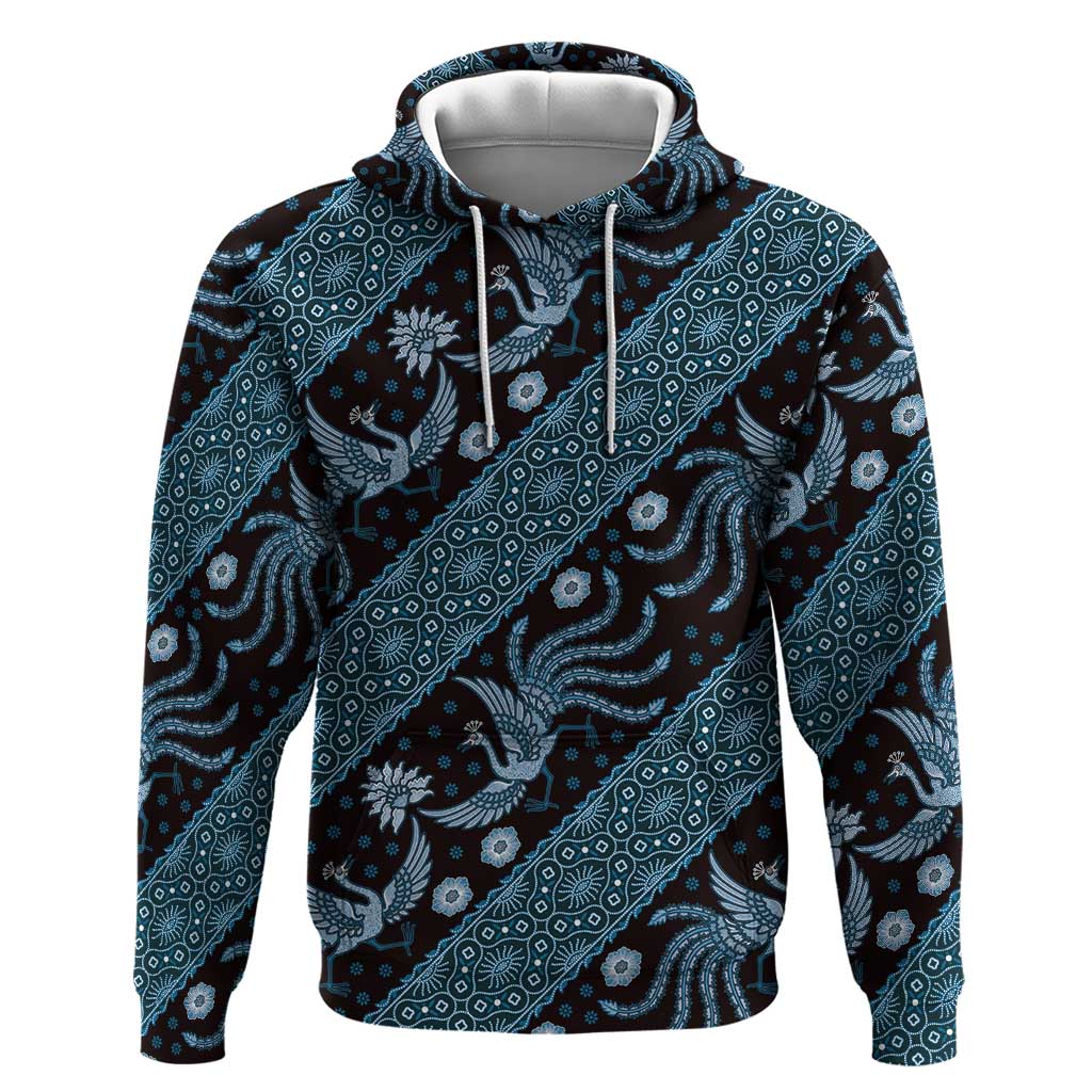 Indonesia Batik Pattern Zip Hoodie Blue Version