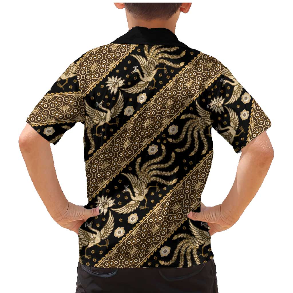 Indonesia Batik Pattern Family Matching Mermaid Dress and Hawaiian Shirt Gold Version