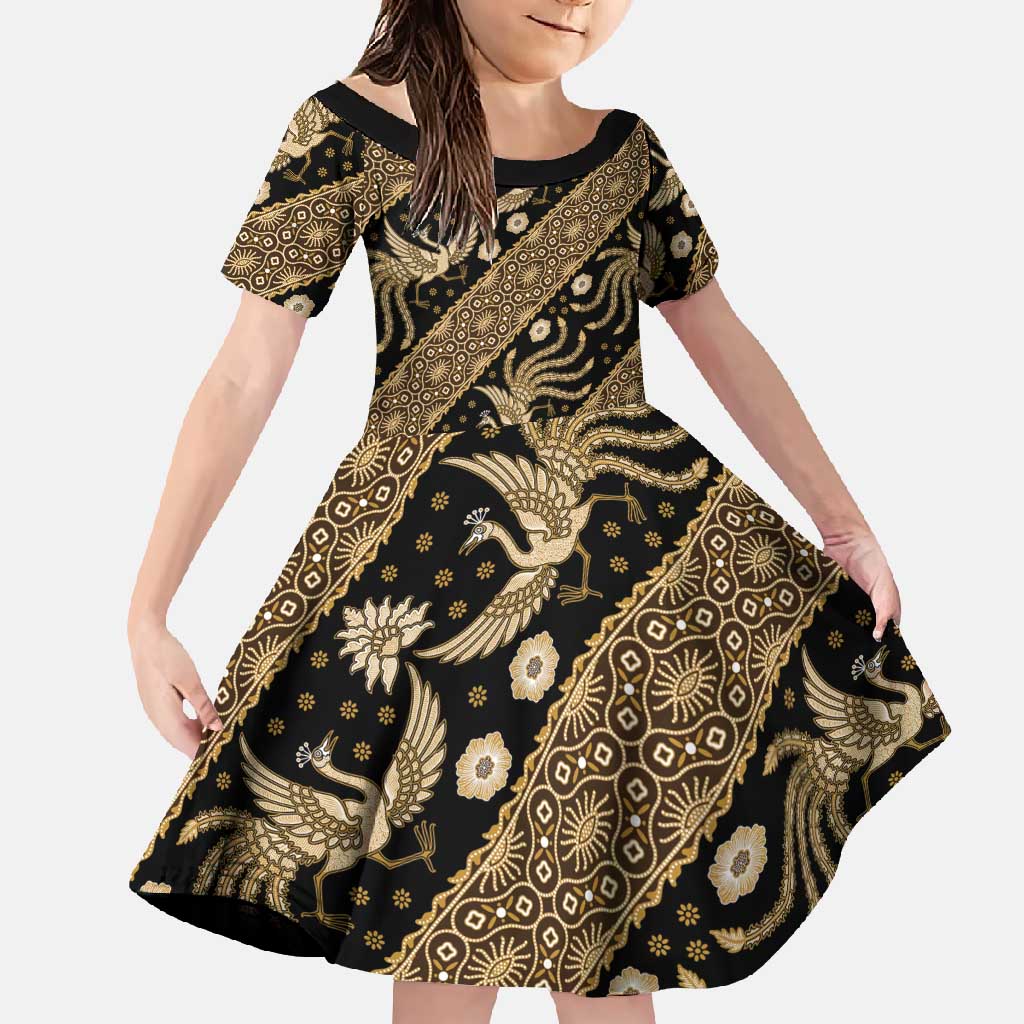 Indonesia Batik Pattern Family Matching Mermaid Dress and Hawaiian Shirt Gold Version