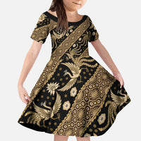 Indonesia Batik Pattern Kid Short Sleeve Dress Gold Version