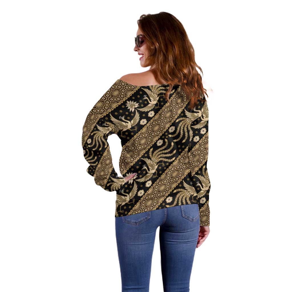 Indonesia Batik Pattern Off Shoulder Sweater Gold Version