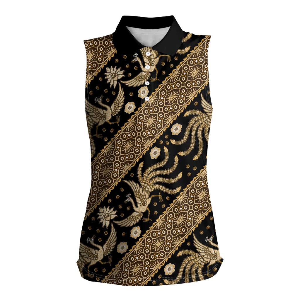 Indonesia Batik Pattern Women Sleeveless Polo Shirt Gold Version