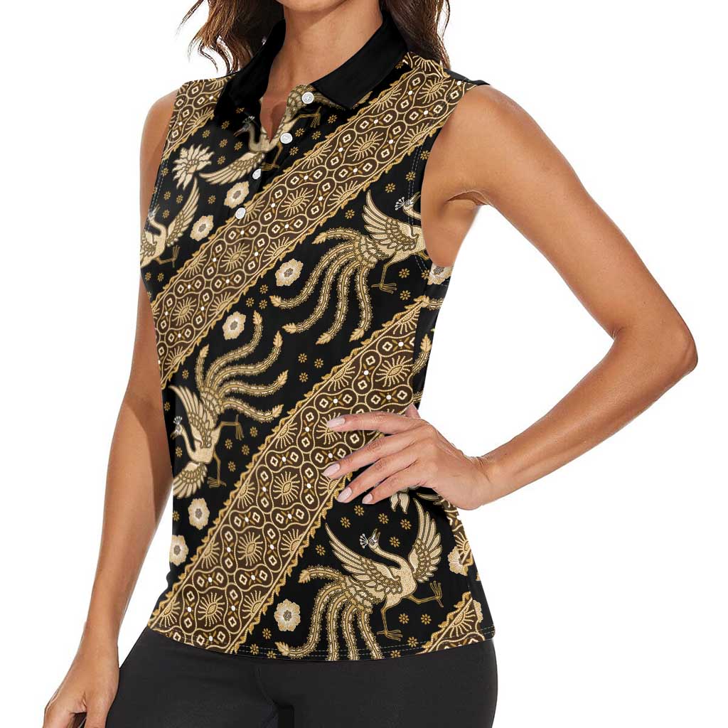 Indonesia Batik Pattern Women Sleeveless Polo Shirt Gold Version