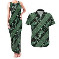 Indonesia Batik Pattern Couples Matching Tank Maxi Dress and Hawaiian Shirt Green Version