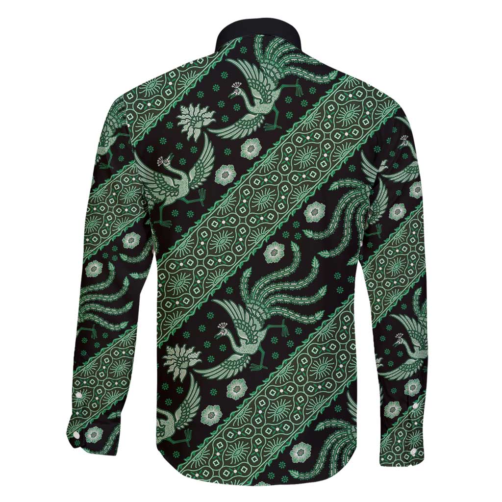 Indonesia Batik Pattern Family Matching Short Sleeve Bodycon Dress and Hawaiian Shirt Green Version
