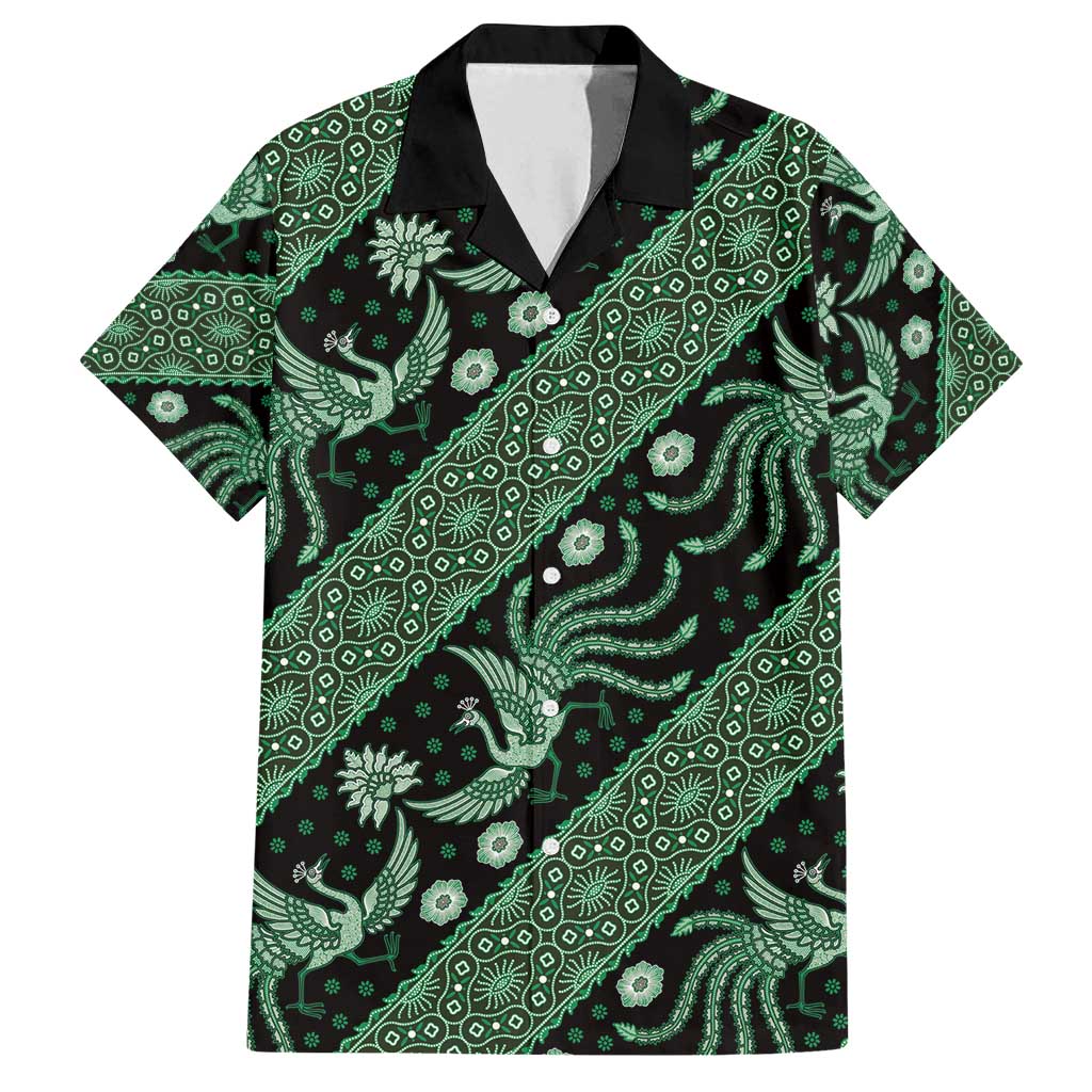 Indonesia Batik Pattern Family Matching Tank Maxi Dress and Hawaiian Shirt Green Version
