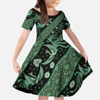 Indonesia Batik Pattern Kid Short Sleeve Dress Green Version