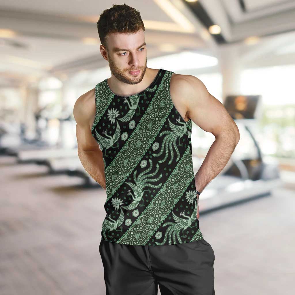 Indonesia Batik Pattern Men Tank Top Green Version