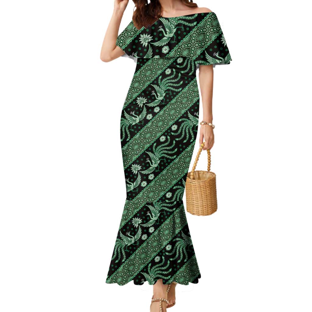 Indonesia Batik Pattern Mermaid Dress Green Version