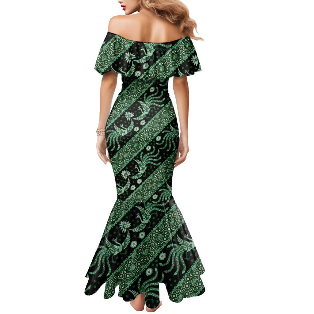 Indonesia Batik Pattern Mermaid Dress Green Version