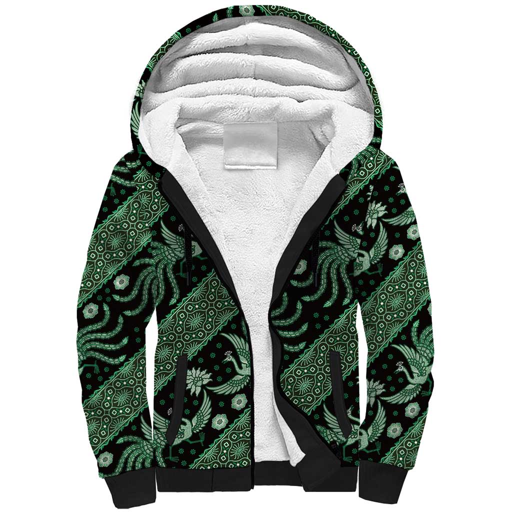 Indonesia Batik Pattern Sherpa Hoodie Green Version