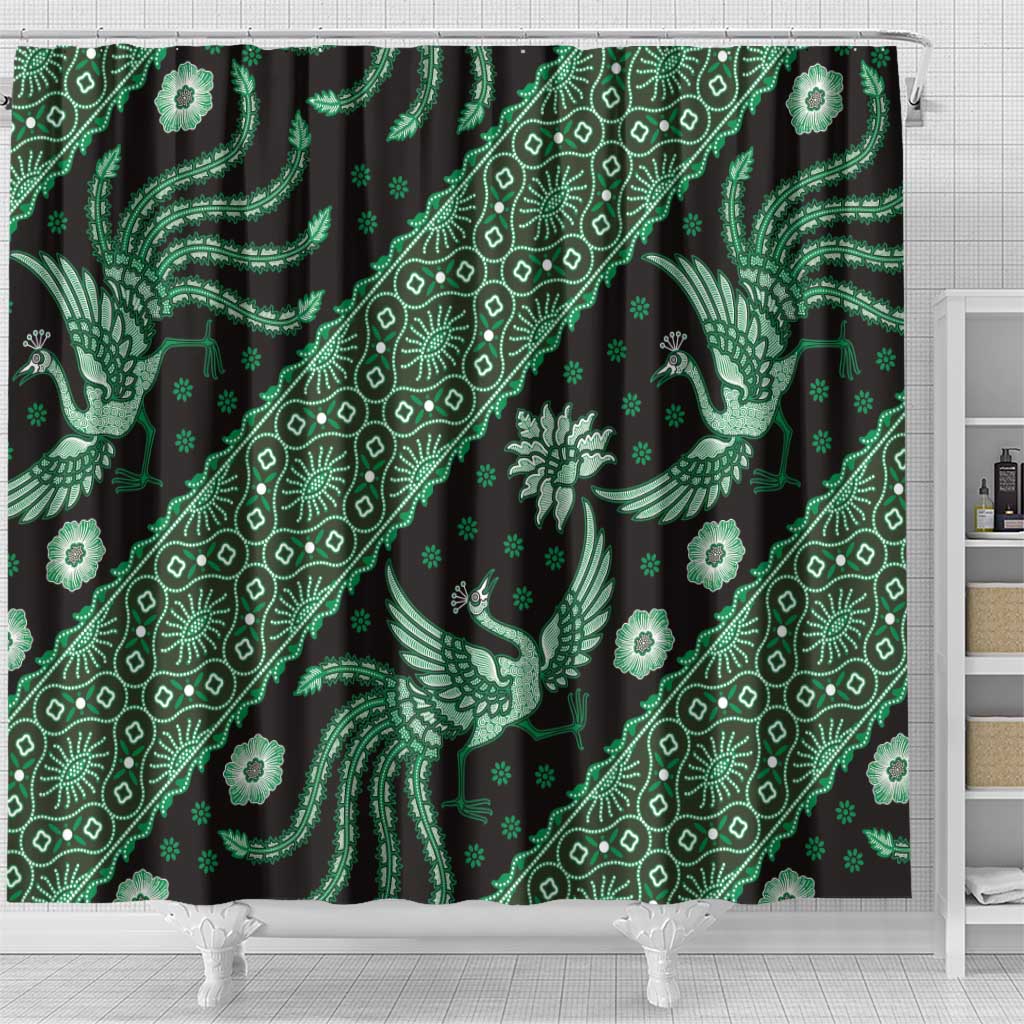 Indonesia Batik Pattern Shower Curtain Green Version
