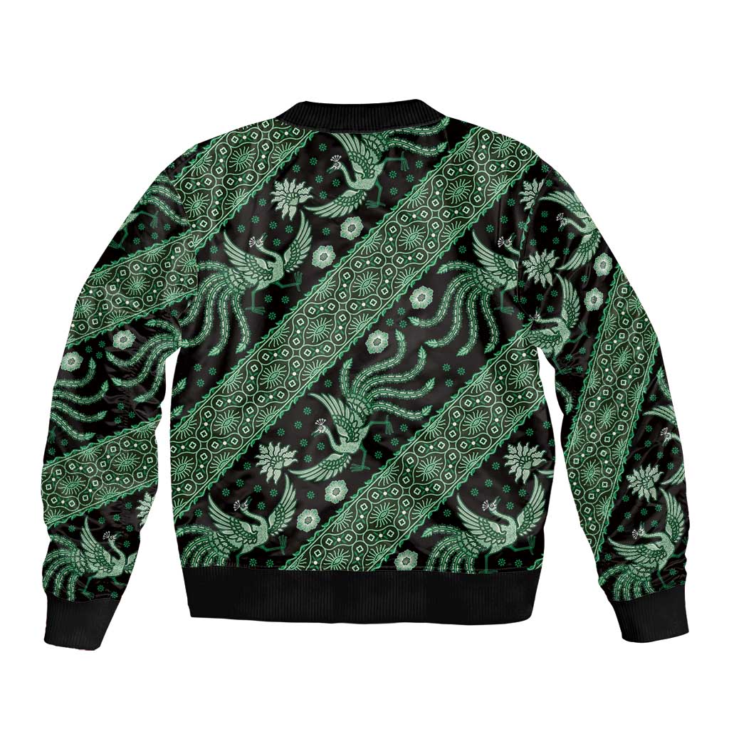 Indonesia Batik Pattern Sleeve Zip Bomber Jacket Green Version